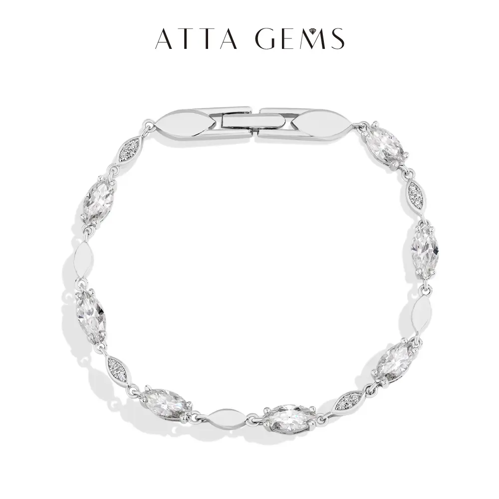 Synthetic Moissanite Bracelet for Women, Elegant 0.5CT D VVS1 Marquise Cut Stone Jewelry, Sparkling Daily Wear & Party Gift, Female, Adults