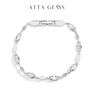Women's Beaded Elegant 0.5CT D VVS1 Marquise Shape Lab-Created Moissanite Bracelet, Daily Wear-Party Gift Jewelry, B028 summerwins