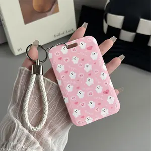 Pink Phantom Party Pattern Design Plastic Id Card Holder With Lanyard for Doctors, Nurses, Students-Bus Card Case, Campus Card Protector Perfect Halloween Christmas Gift
