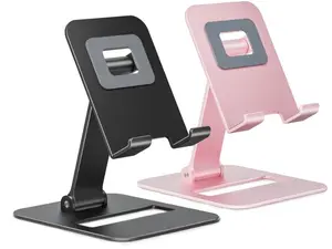 2 Pack Dual Folding Cell Phone Stand Fully Adjustable Phone Holder for Desk, Compatible with iPhone 15 14 13 12 11