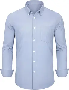 Men's Long Sleeve Lightweight Gingham Dress Shirt - Regular Fit Business Casual Plaid Button Down with Pocket for Work or Daily Wear