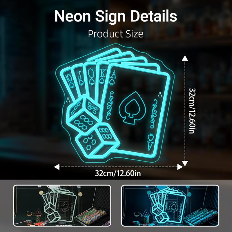 Blue Poker Neon Signs Dice Neon Signs Wall Decor Straight Flush LED Light for Bedrooms Bar Clubs Casinos Hotels Game Room Man Cave Party Decorations