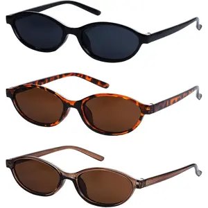 3 Pairs Retro Oval Cat Eye Sunglasses for Women 90s Designer Narrow Sunnies Trendy UV protection Sun Glasses