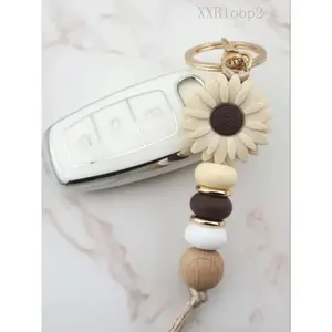 Day Gift Cute Flower Design Silicone Beaded Keychain, Fashionable Keychain for Car & Wallet Decoration, Trendy All-match Keychain for Birthday Gift