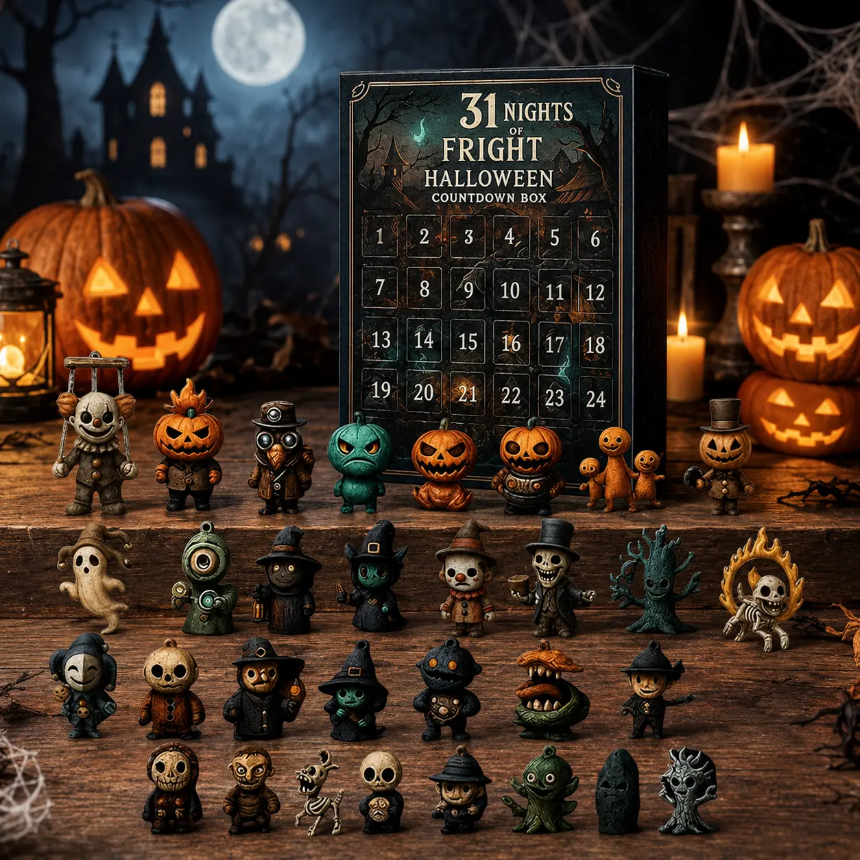 31 Nights of Fright Halloween Countdown Box with Figurines - Halloween Advent Calendar 2026 Scary Mini Dolls Gift Boxs, Halloween Horror Figures Ornaments Decorations, Halloween Gift for Kids & Women