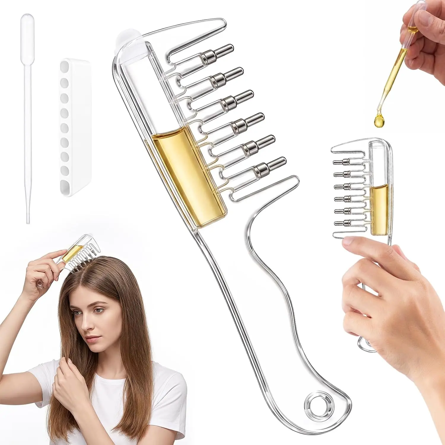 Scalp Oil Applicator Comb, Refillable Hair Treatment Bottle with Massage Comb, Easy Root Application for Scalp Care