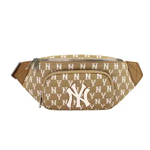 MLB Monogram Series New York Yankees Vintage Logo Fabric Crossbody Waist Bag For Men And Women In Khaki