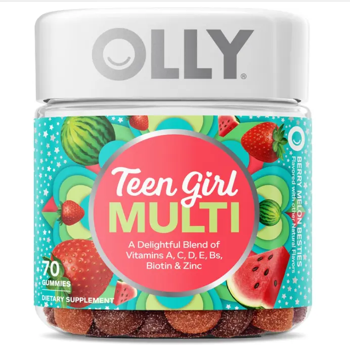 Teen Girl Multi Gummy, Healthy Skin and Immune Support, 15 Essential Vitamins, Biotin, Zinc, Calcium, Chewable Multivitamin, Berry Melon, 35 Day Supply, 70 Count
