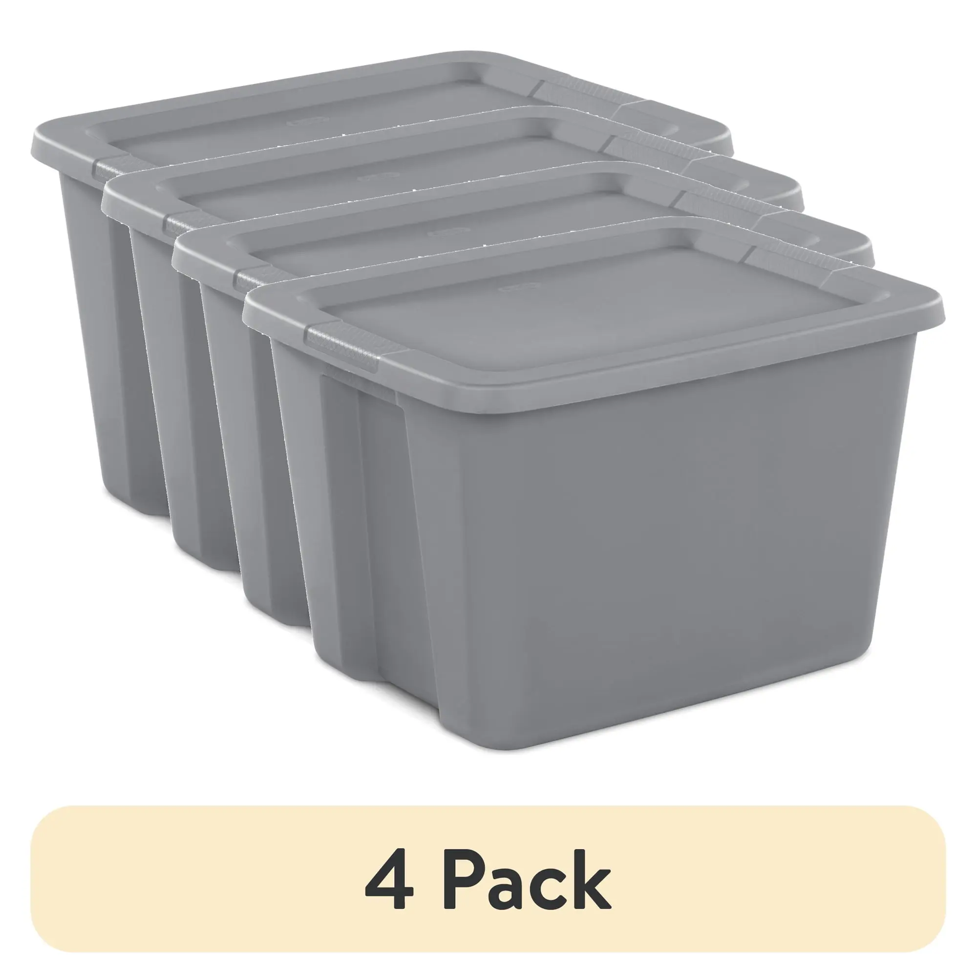 (4 pack) Sterilite 18 Gallon Large Storage Bin, Plastic Storage Container with Snap-On Lid, Gray