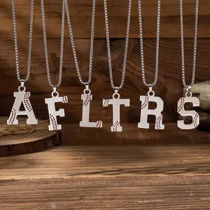 Sports baseball pendant letter necklace personality hip-hop stainless steel A~Z letter chain daily versatile couple gift y2k