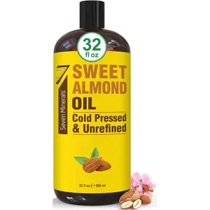Seven Minerals Sweet Almond Oil 32oz – Pure, Cold-Pressed for Haircare & Skin! Daily Moisturizing Oil with Vitamins to Hydrate & Nourish Comfortably
