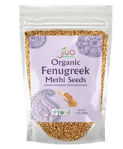 Jiva Organic Fenugreek Seeds 7 Ounce – Non-GMO, Gluten Free, All Natural Fenugreek Spice – Organic Fenugreek Seeds for Hair Growth, Cooking & Sprouting - Methi Seeds for Methi Dana Water - Raw & Natural, Product of India