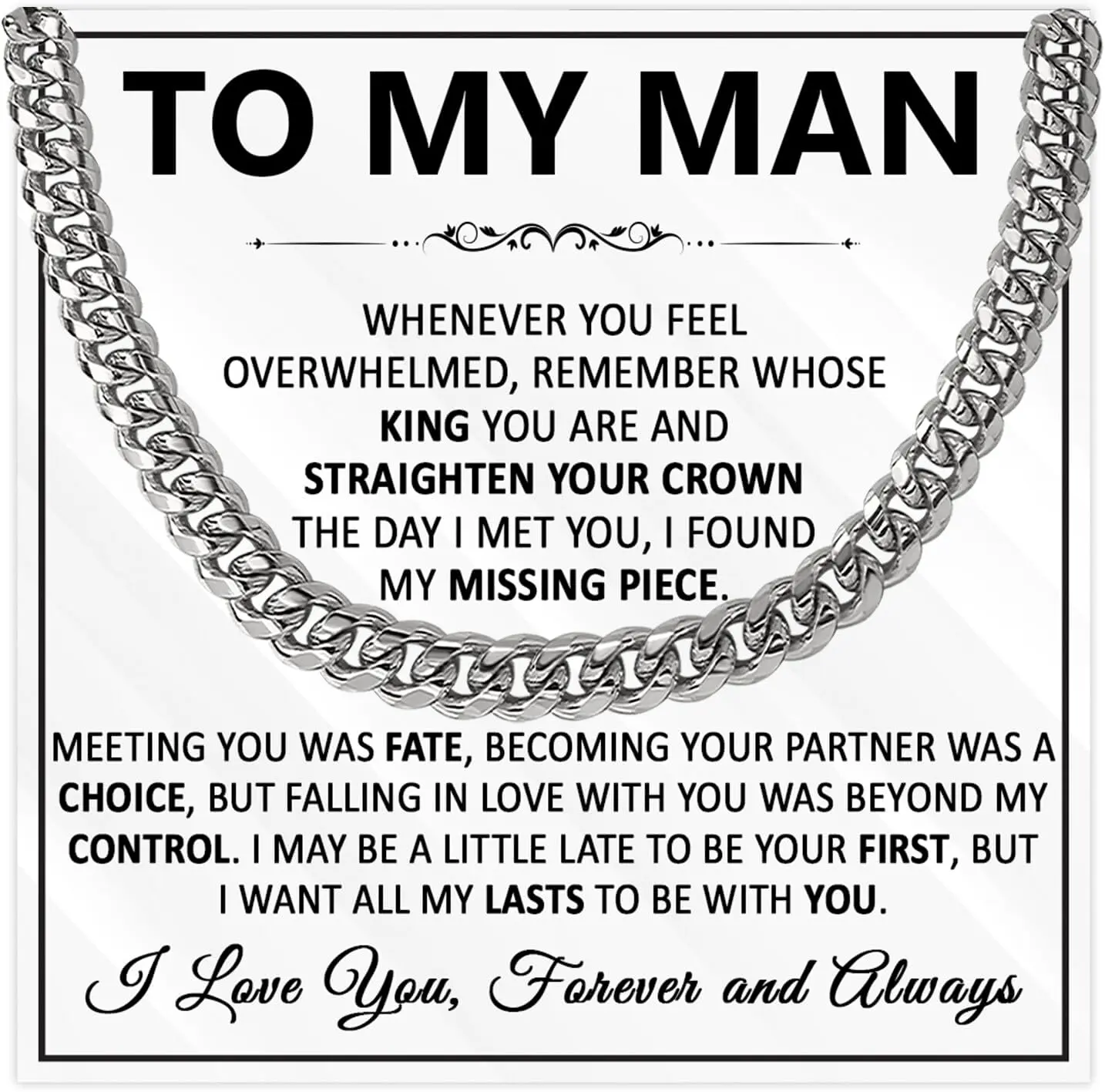 To My Man Necklace, Men Cuban Link Chain Necklace For Boyfriend, Gifts For Husband From Wife, Valentine Birthday Gift For Boyfriend Necklaces From Girlfriend With Message Card And Box