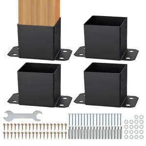 VEVOR 6x6 Post Base 4 Pcs, Inner Size 5.6x5.6 Post Base Brackets, Heavy Duty Powder-Coated Post Anchor Matte Black Wood Post Brackets for Pavilion Deck Railing Support Deck Base Plate