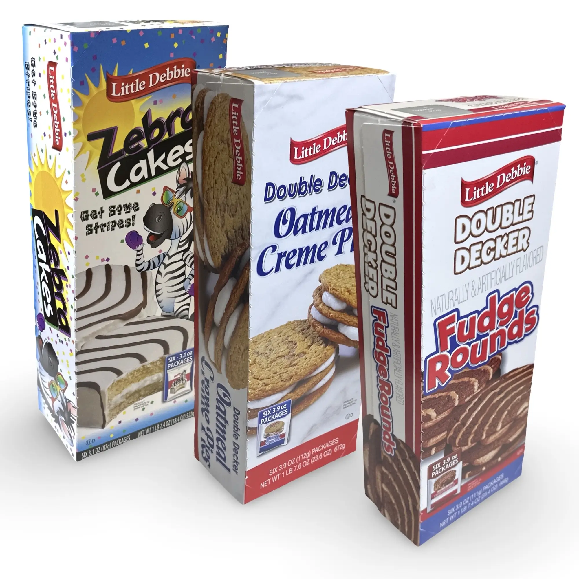 Little Debbie Mega Sized Cakes Combo Packs | Includes: Oatmeal Double Decker Rounds / Fudge Double Decker Rounds / Zebra Black & White Cakes | 18 Tota