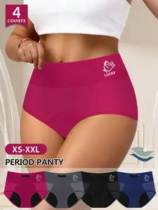 Morelect Women's Period Underwear Set, 4 Pcs, XS-Xxl, Leak-Proof, Breathable Mesh, Comfort Fit, High-Quality Printed Trunk, Soft Breathable Panty