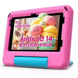 Kids Tablet 7 inch Android 14 Tablet for Kids, 8GB+64GB, 1TB Expand, 8-Core Processor, 5G Wi-Fi 6, 2+8MP Dual Camera, 3500mAh Battery, Toddler Tablets with Shockproof Case, Parental Control, Games, for School Gift