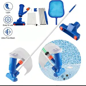 Swimming Pool Vacuum Cleaner Tool Set Portable With Leaf Rake Mesh Frame Net Skimmer Cleaner Swimming Pool Vacuum Jet Cleaning Tool With Scoop Net 5 Assembly Rods