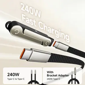 NEW Gen4 240W SuperCharge 360° Rotating Invisible StandDetachable 2-in-1 Charging Cable, Zinc Alloy SiliconeType-C Cable, Compatible with Apple and Samsung,Essential for Gaming, Office and Car Use I Single Head,Set.