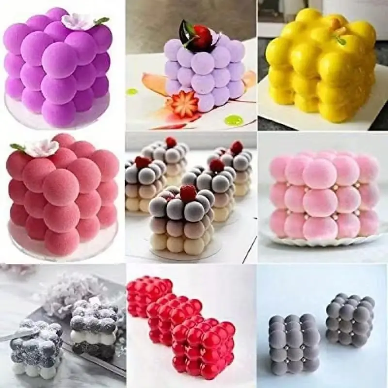 Silicone Bubble Baking Mold, 1pc Silicone Mold for Mousse Cake, Pastry, Chocolate, Pudding, Jelly, Cheesecake, Ice Cream, 3D Cube Shapes