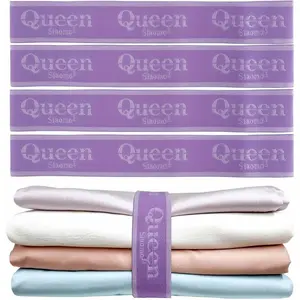 Elastic Bed Sheet Organizer Bands Size Marking Straps Wraps for Sheet Set Storage Organizing Linen Closet Queen 4PCs Purple
