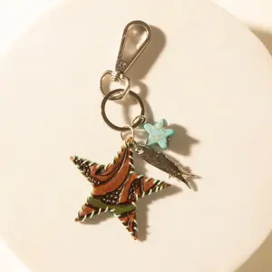 Myra [Live] Moonlight Bay Star Handtooled Leather Key Fob in Amber Turquoise