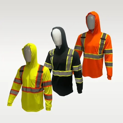 3 PACK SHIRT ST908 High Visibility Hoodie Long Sleeve Safety Shirt with hoodie Polyester Birdeye Mesh in various colors