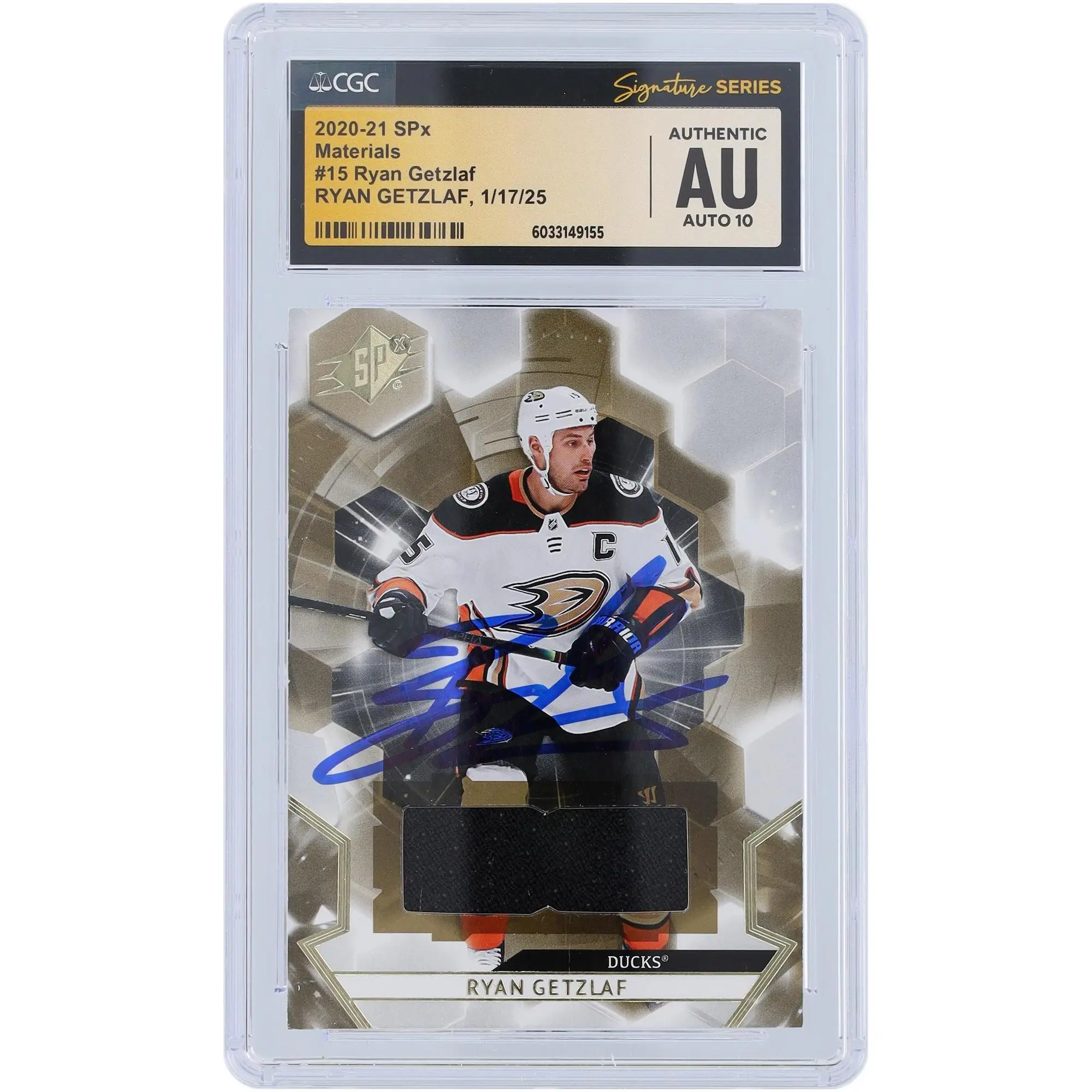 Ryan Getzlaf Anaheim Ducks Autographed 2020-21 Upper Deck SPX Relic #15 CGC Fanatics Witnessed Authenticated Auto10 Card - Fanatics Authentic Certified