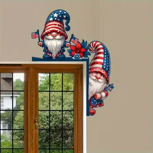 Patriotic Elf Door Corner Decor, July 4th American Flag Tom Thumb Frame Decoration, Independence Day Elf Home Decor, Blue Elves