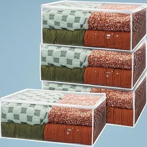 "Large Clear Plastic Storage Bags - 90L Pack of 4, Zippered Blanket Organizers for Dust Protection, Heavy-Duty Bedding Containers with Gliding Zipper, Space-Saving Clothes Storage, Moisture-Resistant Quilt Covers"