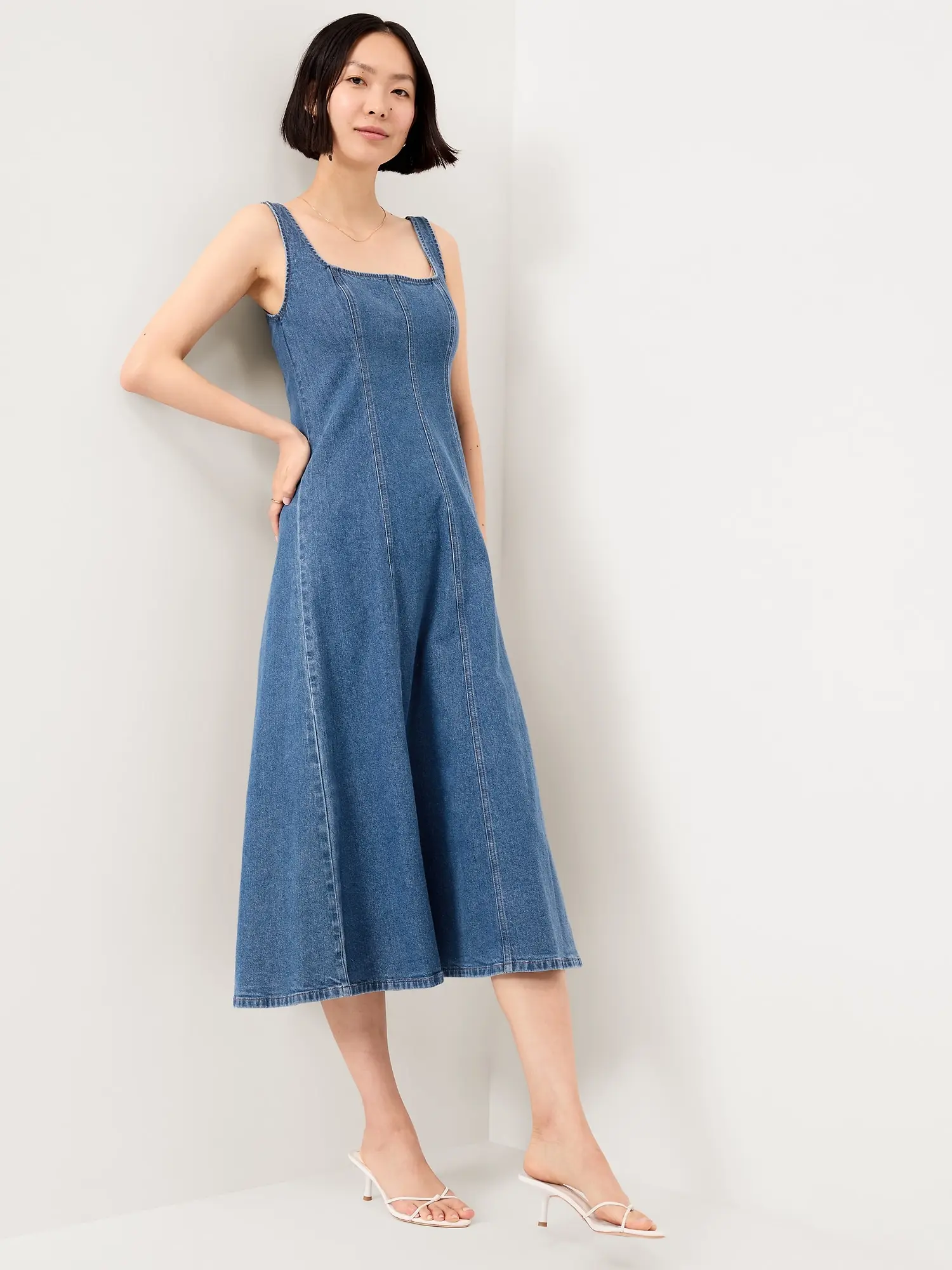 Old Navy Women's Fit & Flare Sleeveless Denim Midi Dress