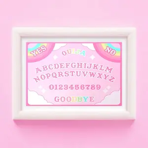 Kawaii Pink Ouija Board Art Print | Kawaii Spooky Wall Decor, Cute Art Print