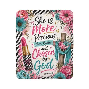 She is More Precious Chosen by God Fleece Sherpa Blanket | Floral Cross Scripture Psalm 139:14