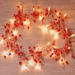 10FT 30 LED Christmas String Lights Battery Operated, 2 Light Modes Christmas Lighted Red Berry Garland for Christmas Tree Fireplace Decoration Indoor