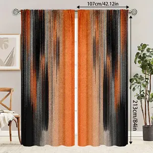 2-piece set of modern light luxury bedroom curtains, orange and black gradient, semi transparent polyester fiber material, suitable for bedroom, living room, dining room decoration, year-round room decoration