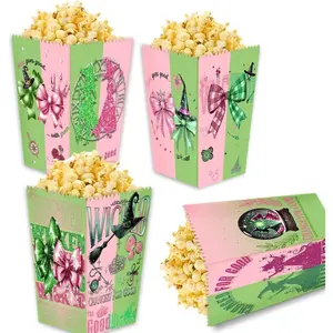 24pcs Witch Theme Party Popcorn Boxes, Green and Pink Popcorn Treat Boxes for Dessert Cookie Birthday Party Decorations