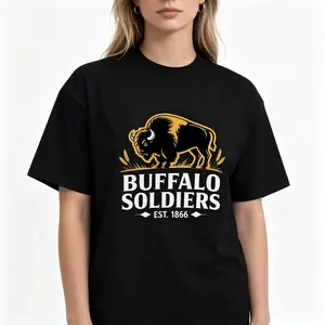 "Buffalo Soldiers Graphic" Vintage Casual Black Unisex Tee |   All-Season Breathable Top