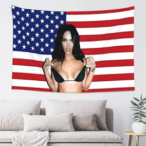 40x60in Megan Fox US Flag High-Fashion Wall Tapestry  Stylish Hanging for Room Makeovers, Dorm Updates or Modern Decor Enthusiasts