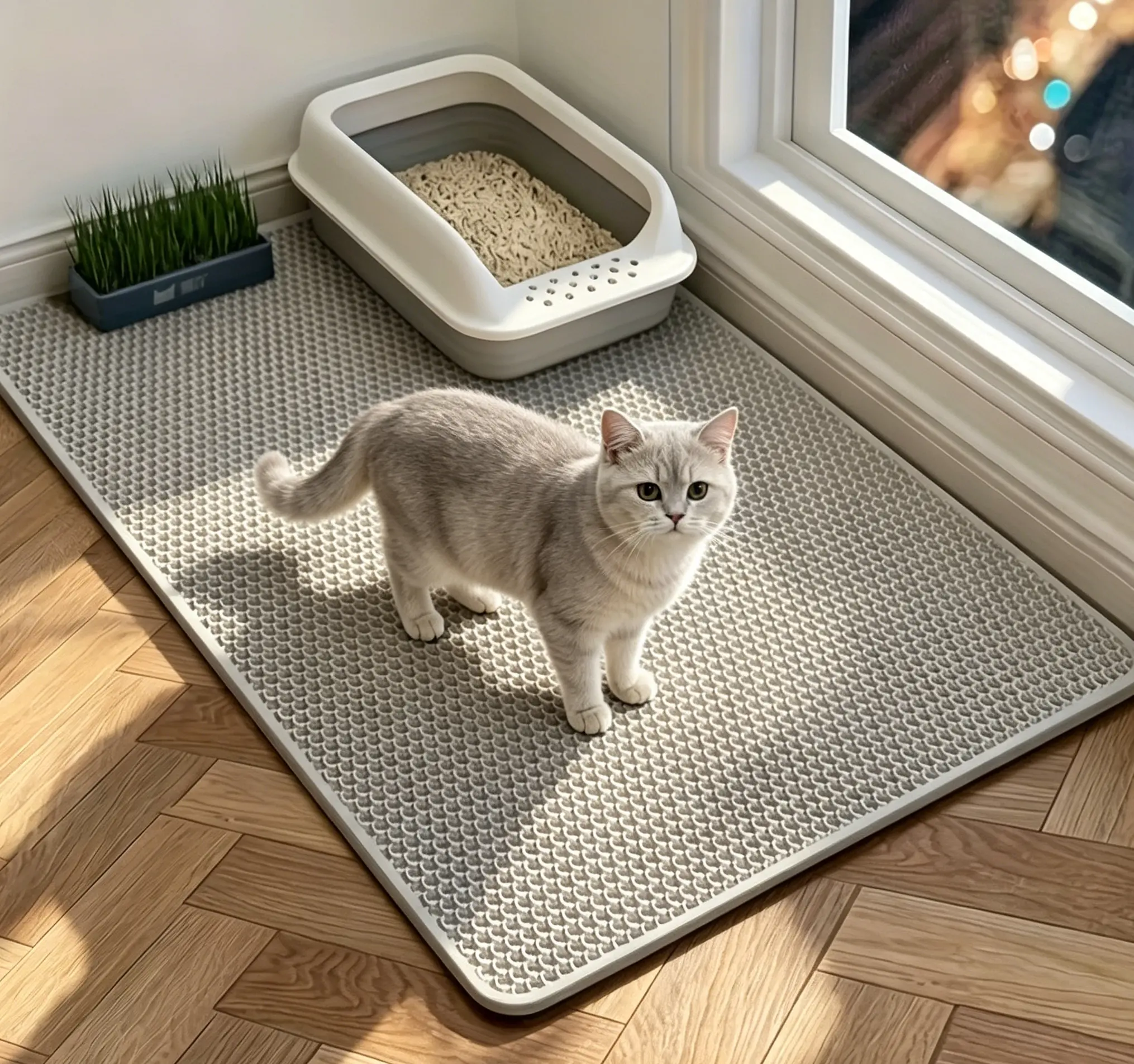 Large Honeycomb Design Cat Litter Mat, Double-Layer EVA Anti-Tracking Sand Collector, Odor Resistant, Washable & Reusable Durable Pet Mat, Easy Clean Cat Floor Protector