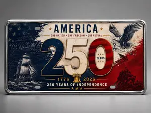 America 250th Anniversary Metal License Plate, Patriotic USA Independence Day Decor