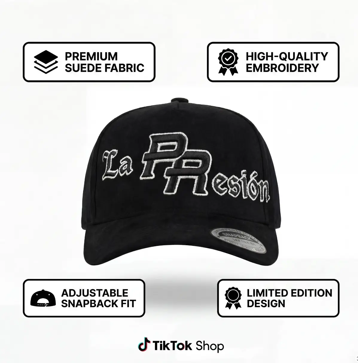 "LA PRESION" Auspicious Suede Snapback Fashion Hat - Letter Embroidered, Secure Fit, Trendy Design for Casual & Sports Events, Fashion Hats