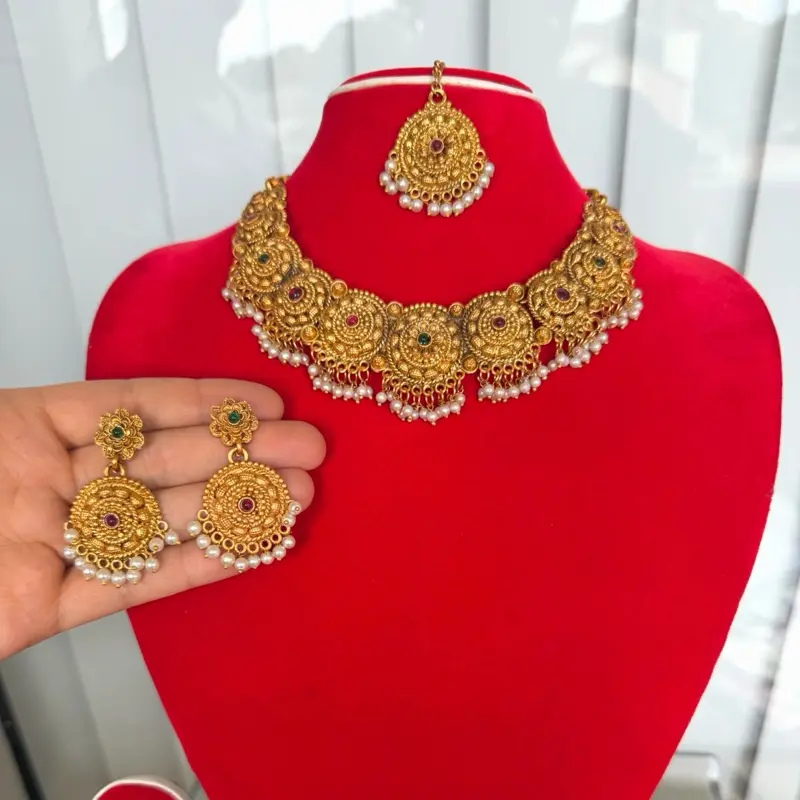 Brass Jewelry with earrings and bindi. New design ready to wear.