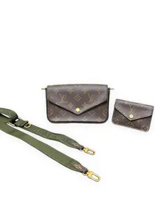 Pre-owned Louis Vuitton Monogram coated canvas Clutches & Wristlets Pochette Felicie Brown with tan LV monogram Excellent S013260506017