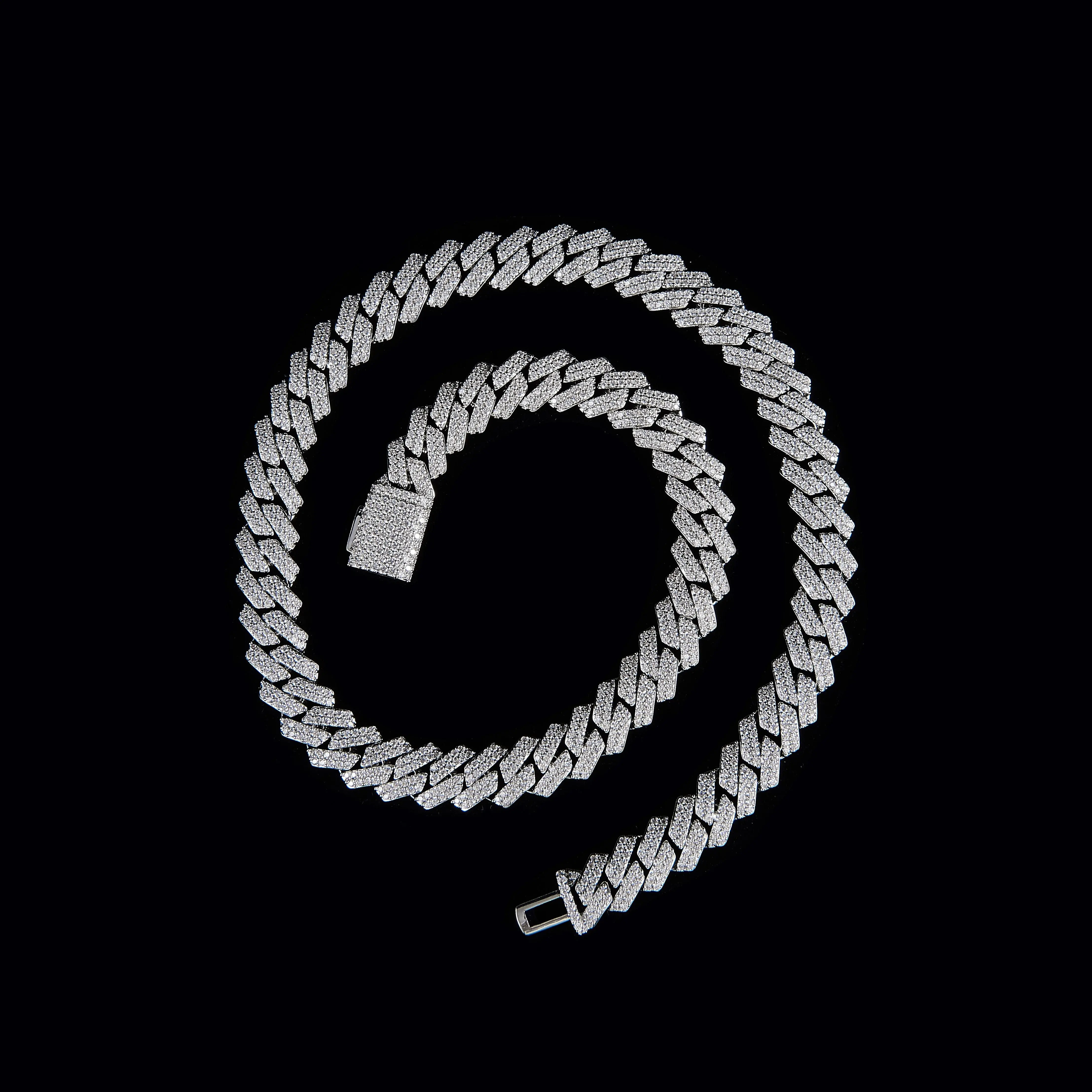14mm Platinum Plated Copper Double Row Full Iced Out Cubic Zirconia Cuban Link Bracelet, Anti-Tarnish Secure Box Clasp Hip Hop Miami Wrist Jewelry