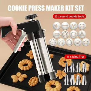 Stainless Steel Cookie Cake Decoration Squeeze Tool Set, Includes Cream Pastry Injector and Decor Gun, Ideal for Home Kitchen Baking