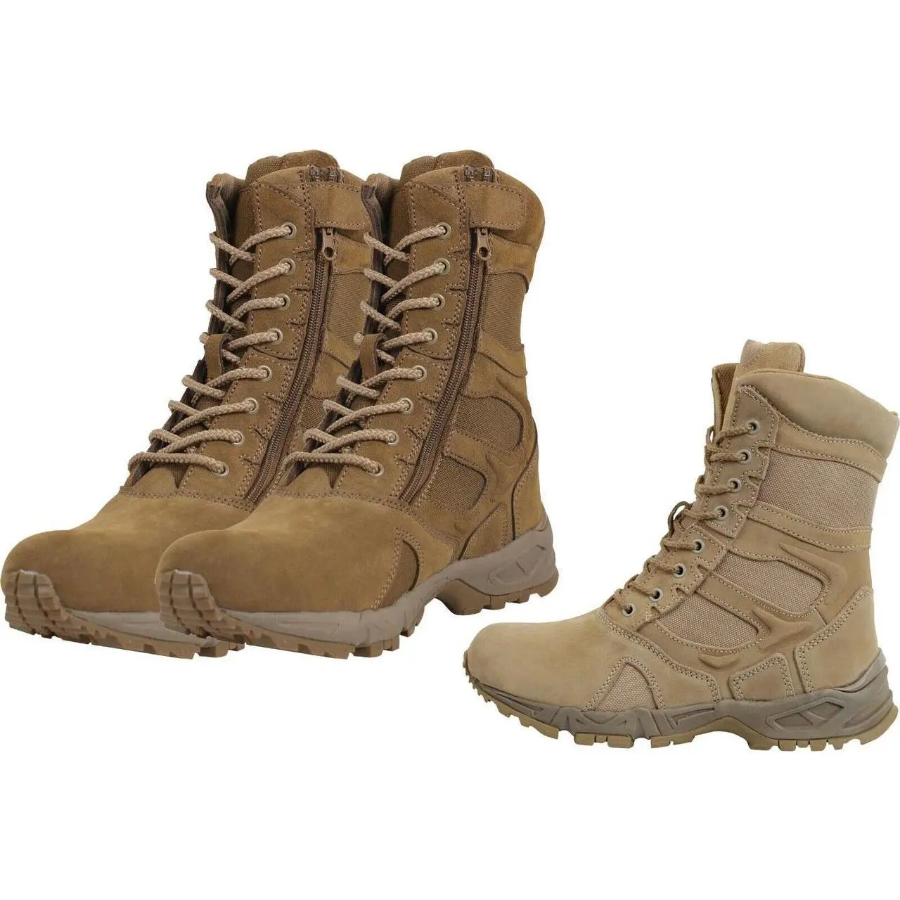 Women's 8" High Tactical Combat Deployment Boots, Forced Entry-Ready, Side Zipper, Leather-Mesh Footwear with Rubber Sole, Shoe, Breathable, 8 In, Nylon Mesh, Walking Shoes, Military Style