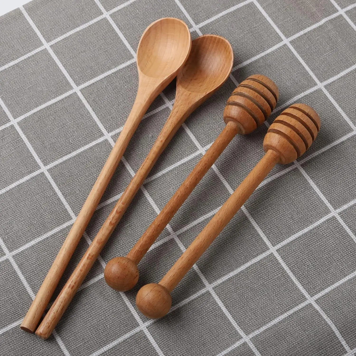 2Pcs 6inch Honey Dipper Stick,2Pcs 7.87inch Long Handle Coffee Stirring Spoons,Beech Wooden Honey Jar Spoons Stirrer,Dessert Iced Tea Cocktail Mixing Spoons for Home Kitchen,Wedding Party Favors - Home Improvement.