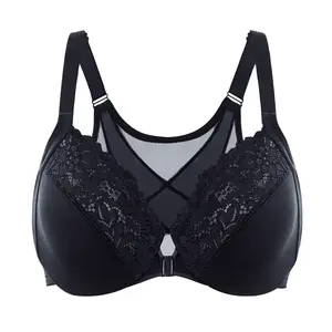 DELIMIRA Women's Front Closure Bras Posture Full Coverage Plus Size Lace Underwire Unlined Bra
