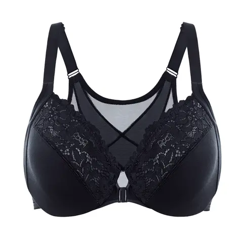 DELIMIRA Women's Front Closure Bras Posture Full Coverage Plus Size Lace Underwire Unlined Bra