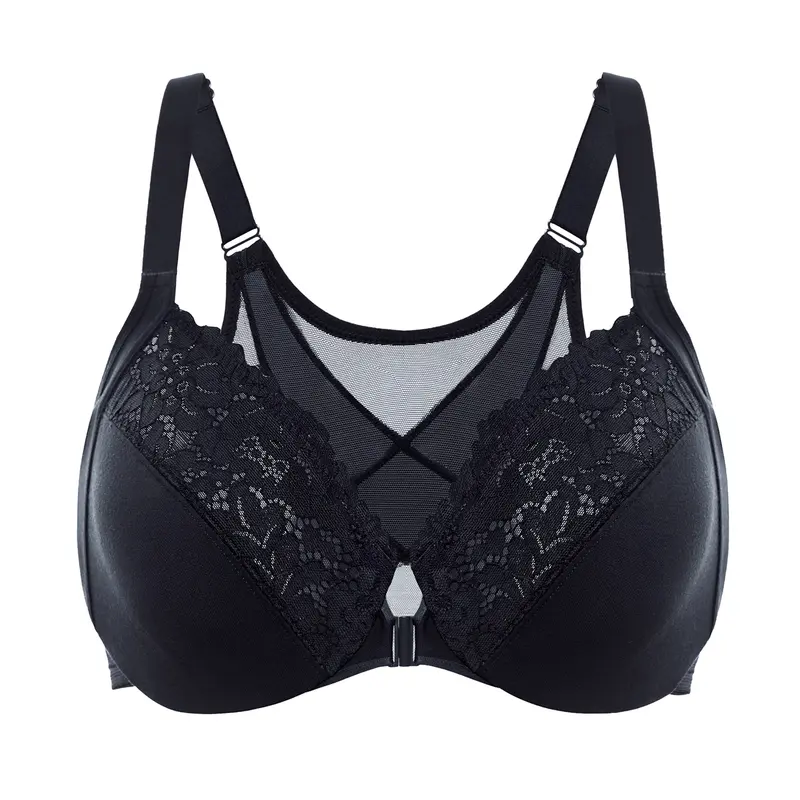 DELIMIRA Women's Front Closure Bras Posture Full Coverage Plus Size Lace Underwire Unlined Bra
